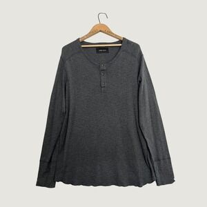 Wings + Horns Mens XXL Charcoal Gray Slub Cotton Long Sleeve Henley Shirt Canada